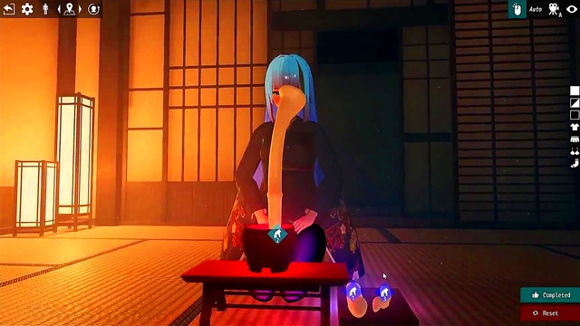 Busty Futanari Girl Gives Footjob & Blowjob to Living Dildo for Huge 3D cumshot