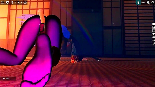 Busty Futanari Girl Gives Footjob & Blowjob to Living Dildo for Huge 3D cumshot