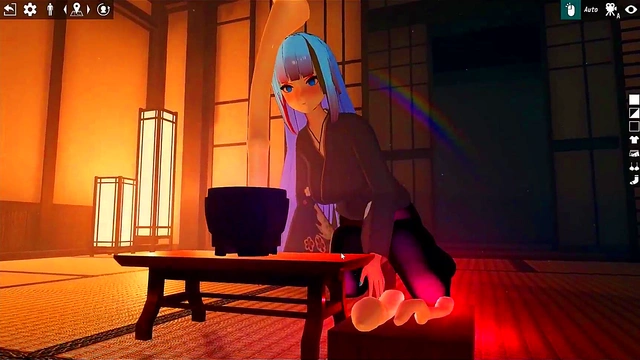 Busty Futanari Girl Gives Footjob & Blowjob to Living Dildo for Huge 3D cumshot