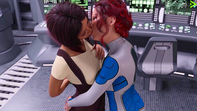 Lesbian Astronauts Stranded in Space Enjoy Busty 3D Hentai Makeout Session