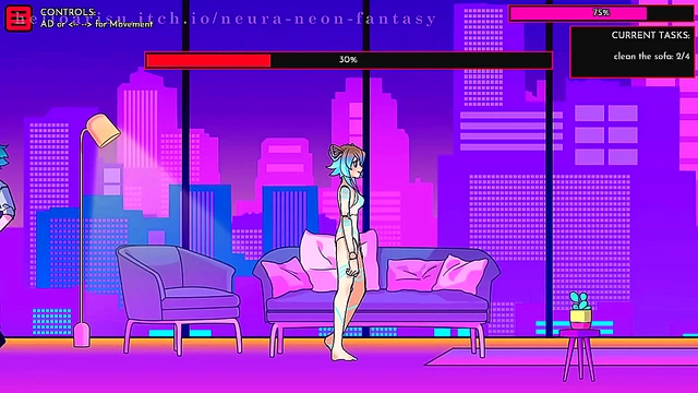 Cute Anime Chick Seduces in Neon Fantasy for Erotic Fun
