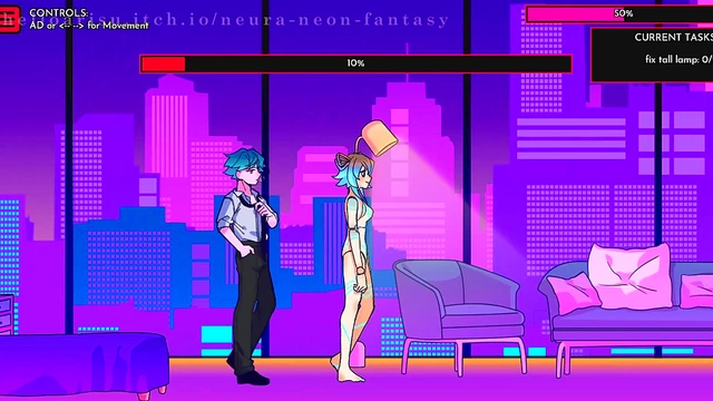 Cute Anime Chick Seduces in Neon Fantasy for Erotic Fun