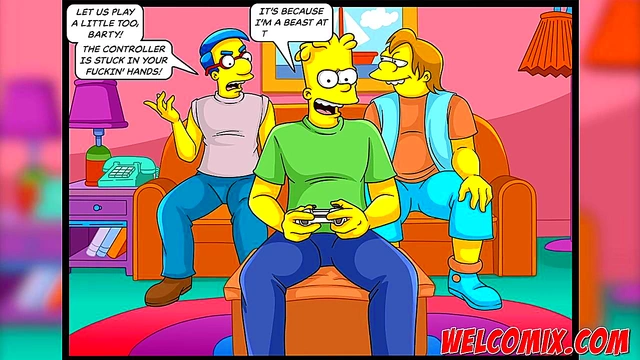 Friends Fuck MILF While Playing Video Games in Simpsons Porn parody
