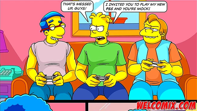 Friends Fuck MILF While Playing Video Games in Simpsons Porn parody