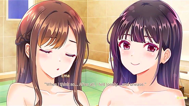 Sweet Lesbian Kiss Turns Intense Bathroom Fun In Anime Visual Novel