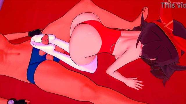 Hentai Amber in Swimsuit Gives Seductive FootJob Fantasy