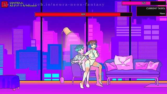 Cute Anime Chick Seduces You in Neon Fantasy Game Day 1 Scene