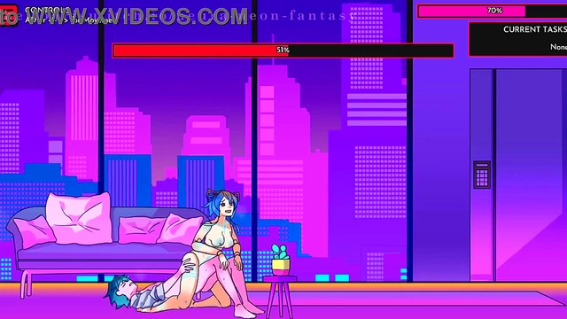 Cute Anime Chick Seduces You in Neon Fantasy Game Day 1 Scene