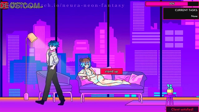 Cute Anime Chick Seduces You in Neon Fantasy Game Day 1 Scene