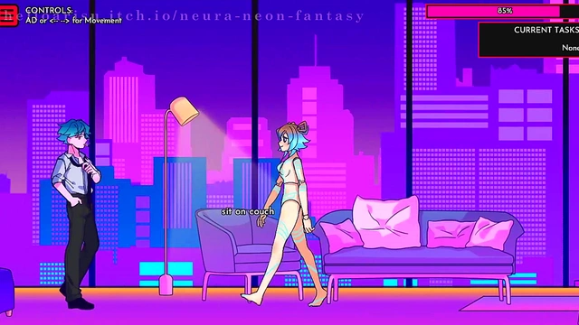 Cute Anime Chick Seduces You in Neon Fantasy Game Day 1 Scene