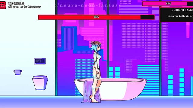 Cute Anime Chick Seduces You in Neon Fantasy Game Day 1 Scene