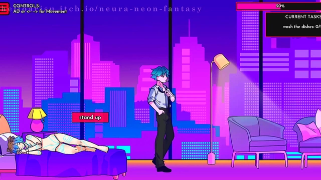 Cute Anime Chick Seduces You in Neon Fantasy Game Day 1 Scene