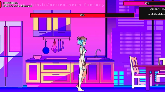 Cute Anime Chick Seduces You in Neon Fantasy Game Day 1 Scene