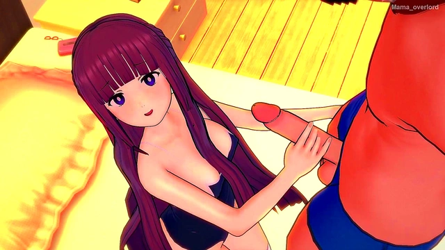 Purple-Haired Sorceress Fern Ditches Swimsuit for Hot 3D Anime Sex Scene