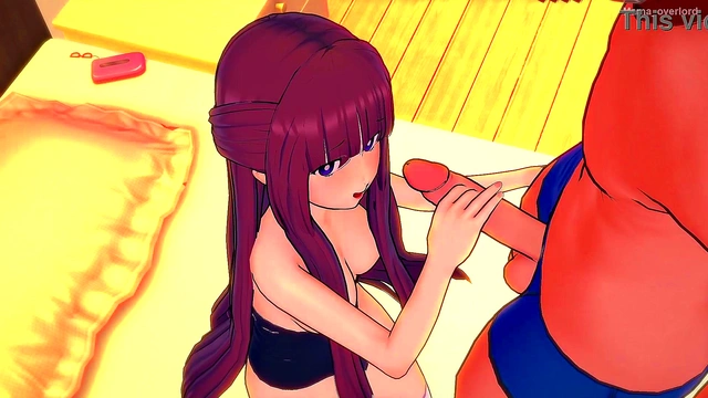 Purple-Haired Sorceress Fern Ditches Swimsuit for Hot 3D Anime Sex Scene