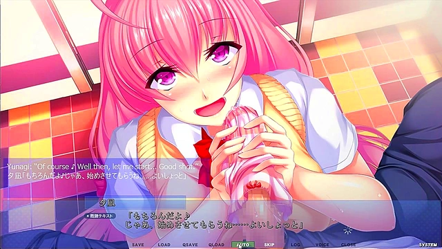 Stepbrother Seduction – Big-Titted Eroge Girl Gives Handjob in School Bathroom Voyeur Scene