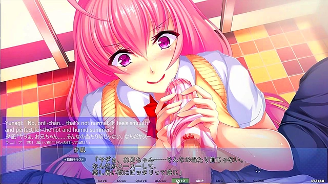 Stepbrother Seduction – Big-Titted Eroge Girl Gives Handjob in School Bathroom Voyeur Scene