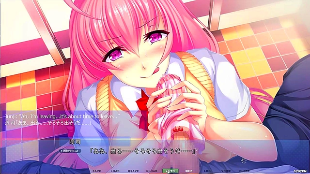 Stepbrother Seduction – Big-Titted Eroge Girl Gives Handjob in School Bathroom Voyeur Scene