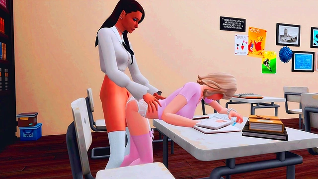 Futanari Student Seduces Classmate for Hard Classroom Fuck & Big Busty Creampie