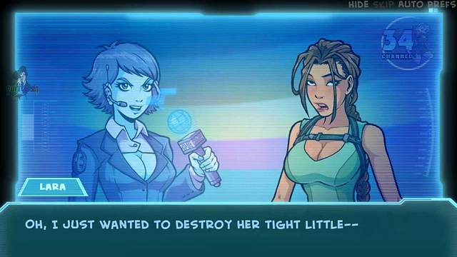 Hot Anime Brunette & Redhead With Big Tits Take Turns Pleasing Lara Croft