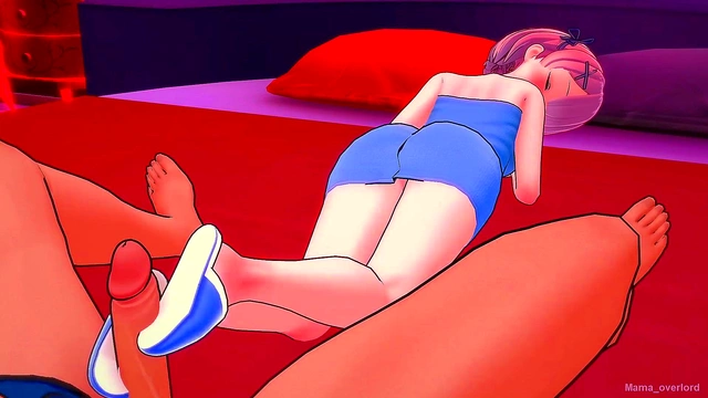 Pink-Haired Ram Gives Sensual FootJobs in Hotel Towel Session