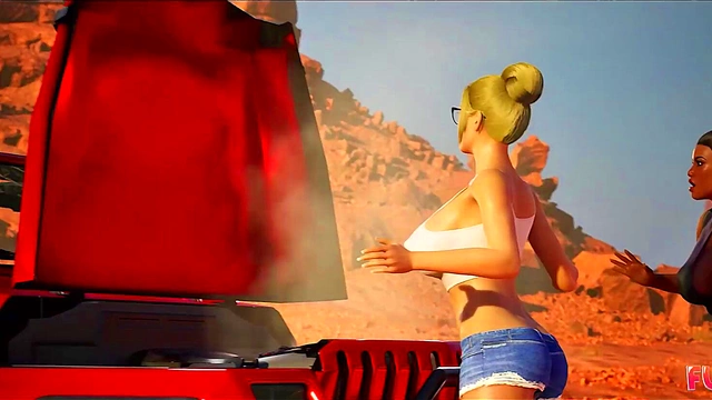 Stranded Hunny! Futanari Babes With Big Tits Fuck Hard In The Desert Heat