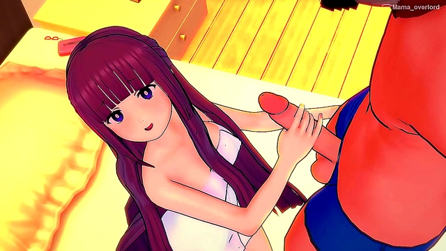 Purple-Haired Fern Seduces With Tight Towel for Steamy 3D Hentai Action