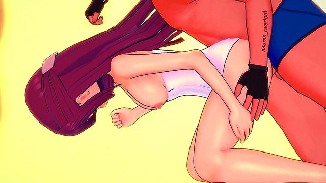 Purple-Haired Fern Seduces With Tight Towel for Steamy 3D Hentai Action