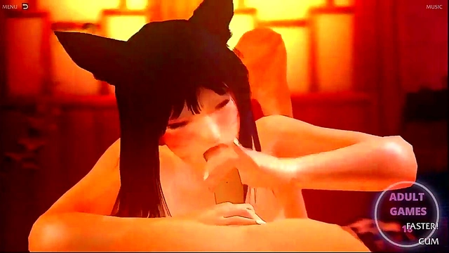 Busty Ahri Fucks Bastard in Anime Erogame Japanese Hentai Session