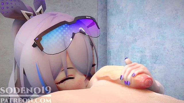 Silver Wolf Catches Master Masturbating, Then Teases With Footjob & Blowjob