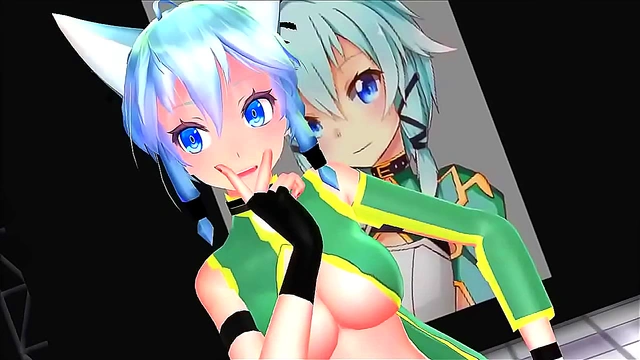 Sinon Sword Art Online MMD Big Tits Blowjob Action