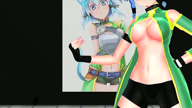Sinon Sword Art Online MMD Big Tits Blowjob Action