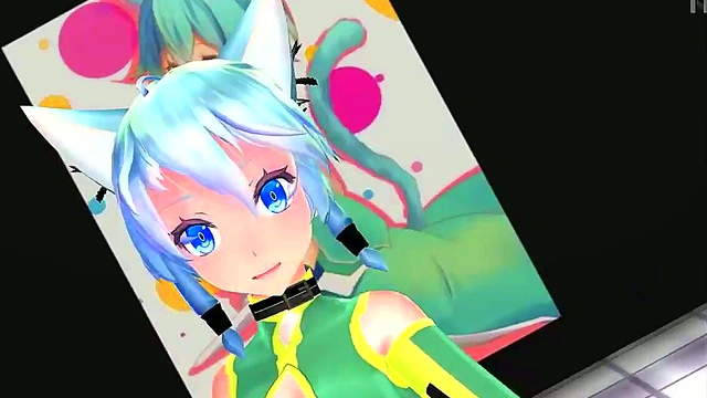 Sinon Sword Art Online MMD Big Tits Blowjob Action