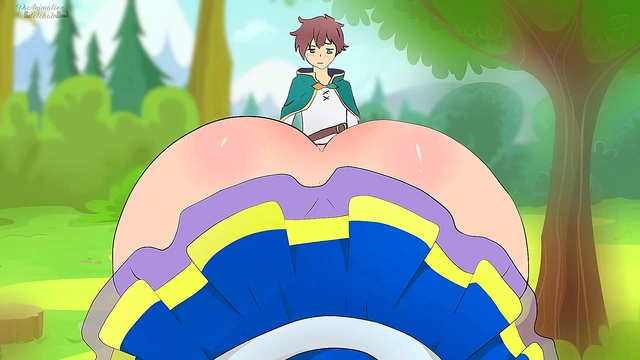 Aqua's Short Skirt Seduces Kazuma for Hot MILF Anime Action & Cum Inside