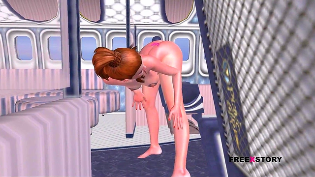 Cute 3D Anime Teen Flirts Seductively On Plane For Sexy Fun