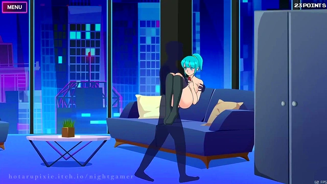 Cute Nightgamer Girl With Socks Enjoying Erotic Anime Action