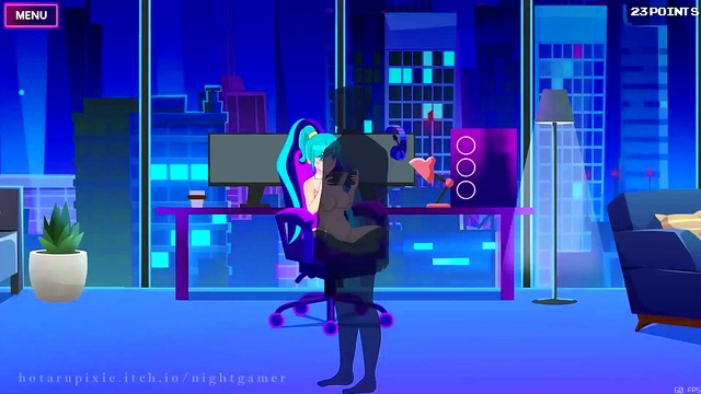 Cute Nightgamer Girl With Socks Enjoying Erotic Anime Action