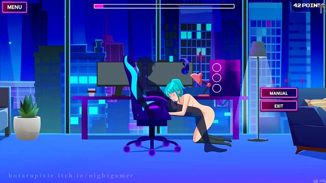 Cute Nightgamer Girl With Socks Enjoying Erotic Anime Action