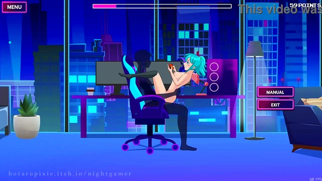 Cute Nightgamer Girl With Socks Enjoying Erotic Anime Action