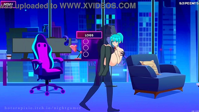 Cute Nightgamer Girl With Socks Enjoying Erotic Anime Action