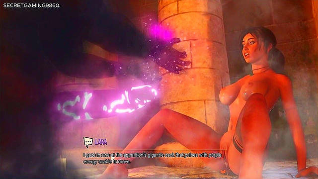 Lara Explores Cave in Threesome Then Gets Fucked by Demon with Huge Cock