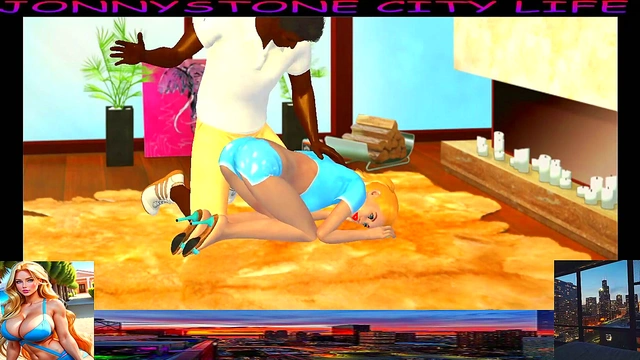 Blonde Anime Chick Fucks BBC in 3D City Life Adventure