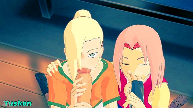 Sakura & Ino Team Up for Naruto's Big Dick Facial & Threesome Action