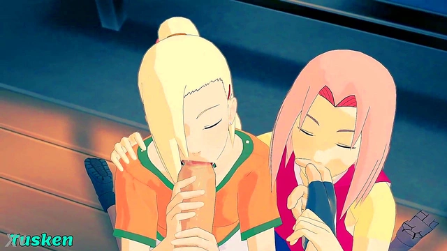 Sakura & Ino Team Up for Naruto's Big Dick Facial & Threesome Action
