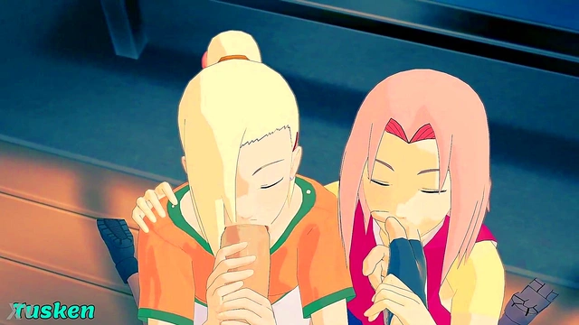 Sakura & Ino Team Up for Naruto's Big Dick Facial & Threesome Action