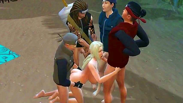 Lady Tsunade Gets Double Penetration Anal Sex On The Beach By Enemy Ninjas