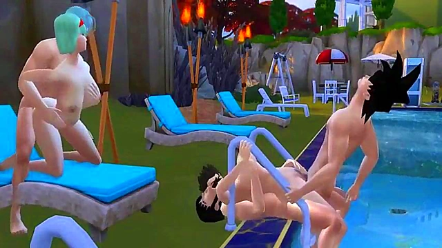 Beautiful Step-Moms Bulma & Chichi Share Dick in a Hot Pool OrgyFantasy