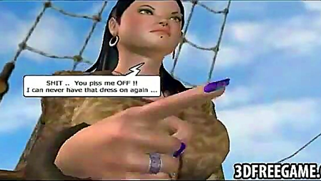 Hot 3D Pirate Prisoner Gives Deep Throat Blowjob On Ship Deck