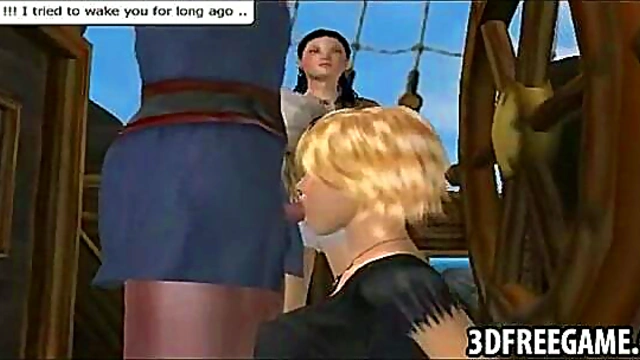 Hot 3D Pirate Prisoner Gives Deep Throat Blowjob On Ship Deck