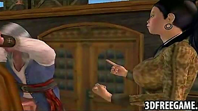 Hot 3D Pirate Prisoner Gives Deep Throat Blowjob On Ship Deck